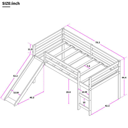 White Low Loft Bed With Slide