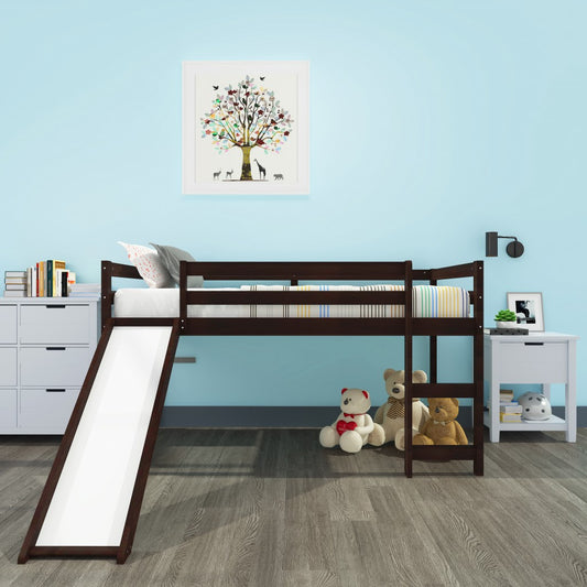 Brown Low Loft Bed With Slide