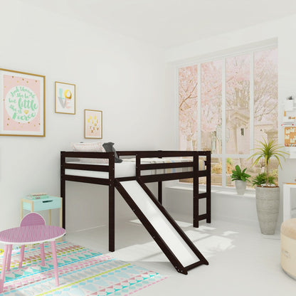 Brown Low Loft Bed With Slide