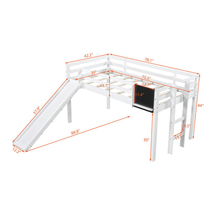 White Twin Loft Bed Bed Chalkboard and Slide