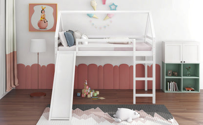 White Twin Size Slide House Loft Bed