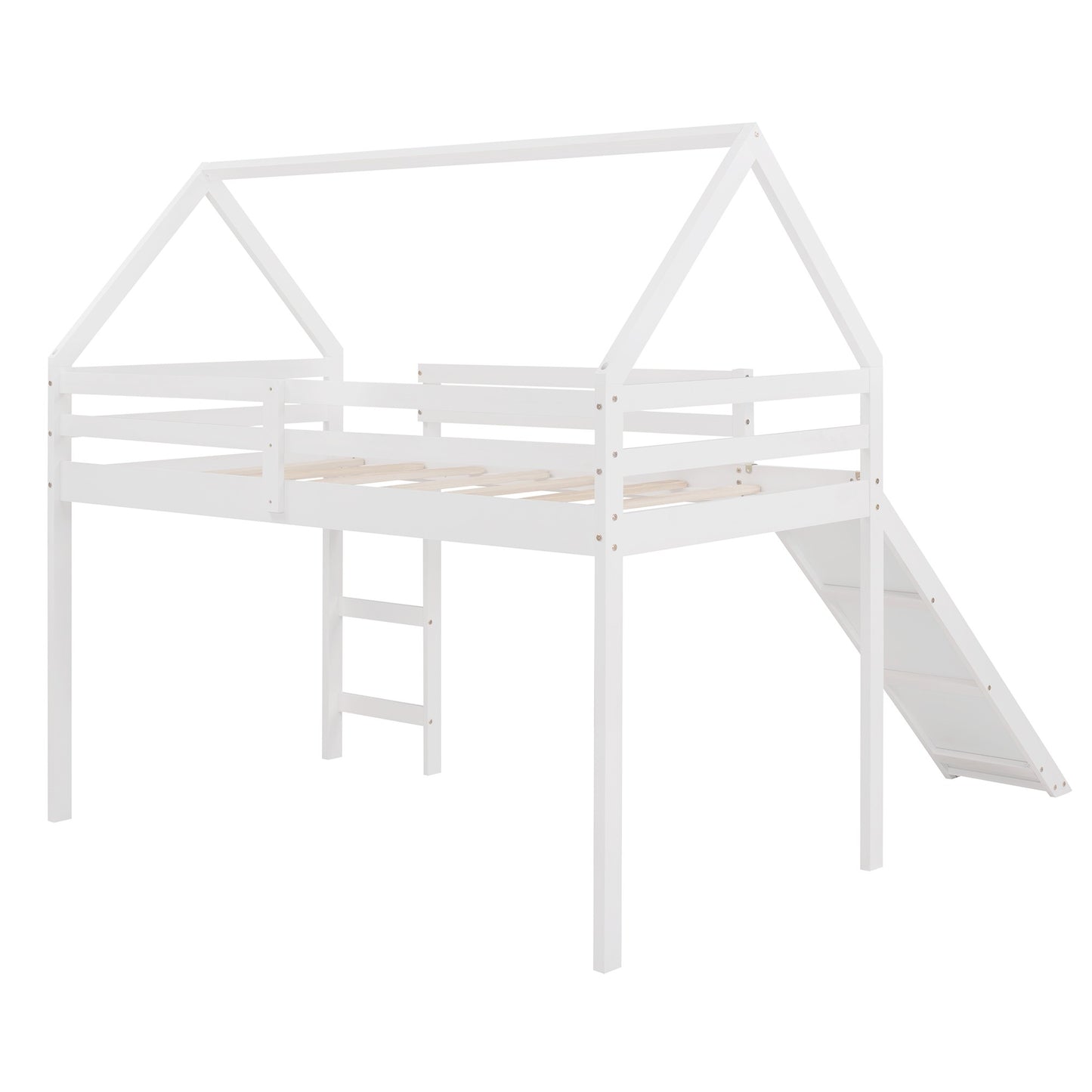 White Twin Size Slide House Loft Bed