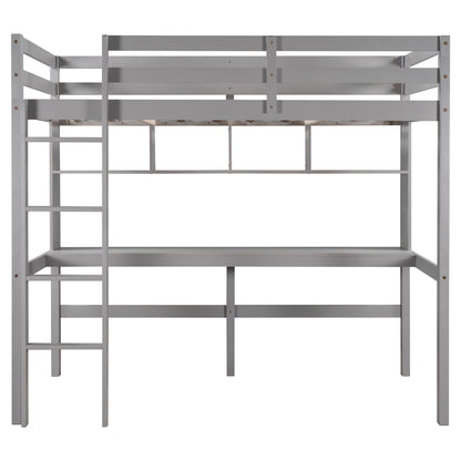 Minimalist Gray Twin Size Loft Bed with Built In Desk and Shelf