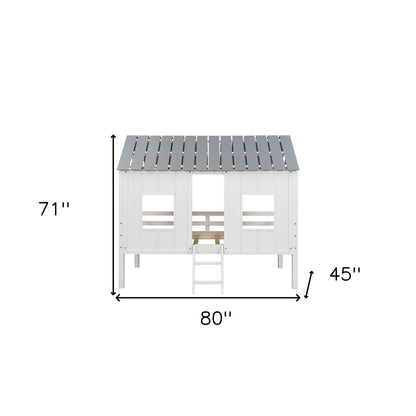 Playhouse with Windows and Roof White Twin Size Low Loft Bed