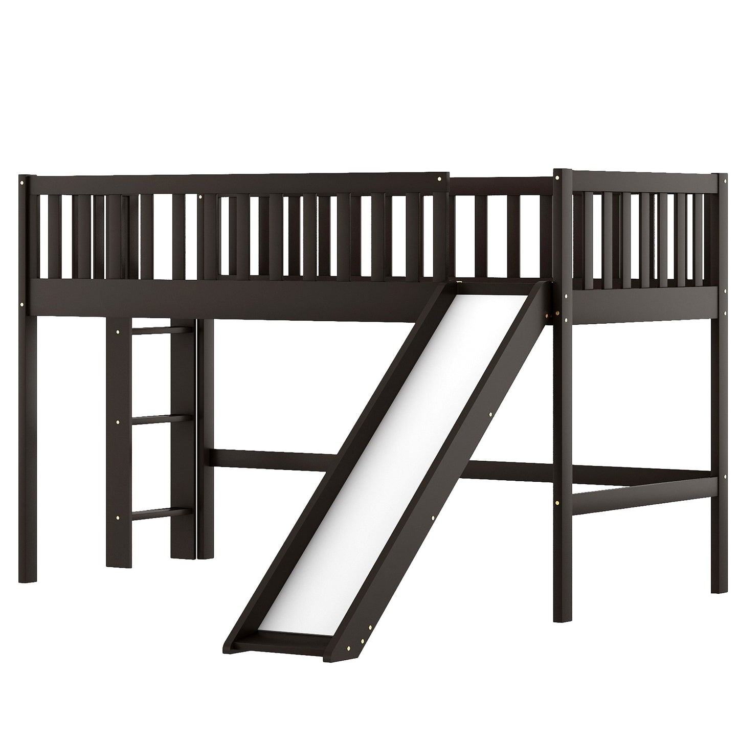 Dark Brown Twin Size Loft Bed with Slide