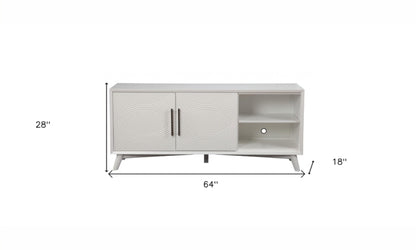 64" White Pine Solid Wood Open Shelving TV Stand