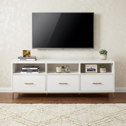 64" White Mahogany Solid Wood Open Shelving TV Stand