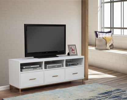 64" White Mahogany Solids & Veneer Open shelving TV Stand