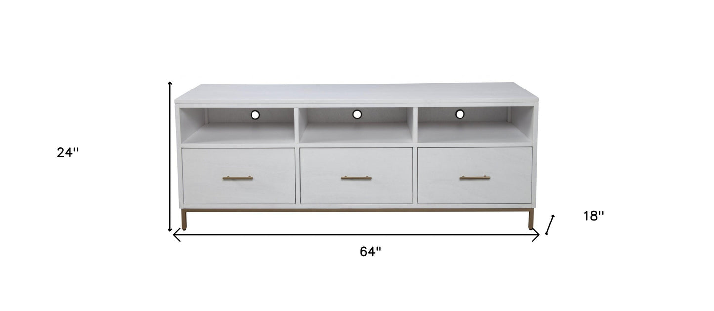 64" White Mahogany Solids & Veneer Open shelving TV Stand