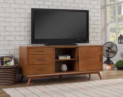 64" Brown TV Stand with Drawers and Sliding Door