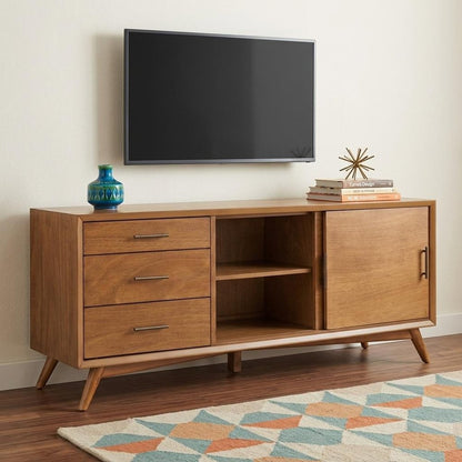 64" Brown TV Stand with Drawers and Sliding Door