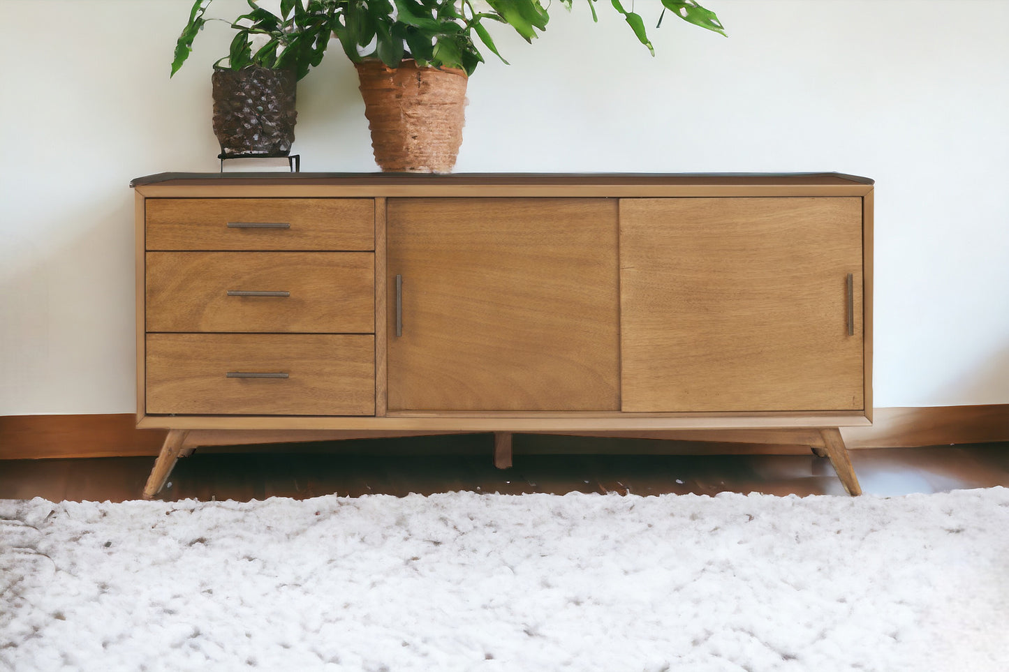 64" Brown TV Stand with Drawers and Sliding Door