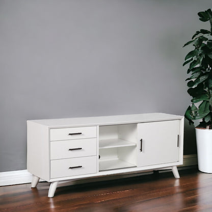 64" White Mahogany Solids Okoume And Veneer Open Shelving TV Stand