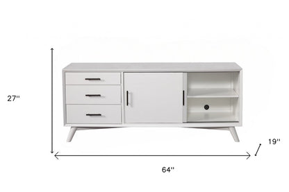 64" White Mahogany Solid Wood Enclosed and Open Storage TV Stand