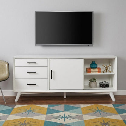 64" White Mahogany Solid Wood Enclosed and Open Storage TV Stand