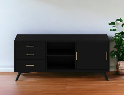 64" Black Mahogany Solids Okoume And Veneer Open Shelving TV Stand