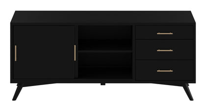 64" Black Mahogany Solids Okoume And Veneer Open Shelving TV Stand