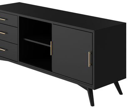 64" Black Mahogany Solids Okoume And Veneer Open Shelving TV Stand