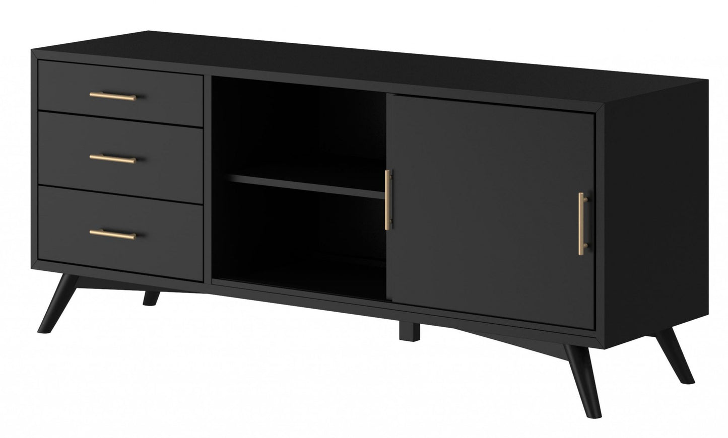 64" Black Mahogany Solids Okoume And Veneer Open Shelving TV Stand