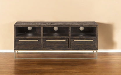 52" Deep Taupe Reclaimed Pine And Plywood Open Shelving TV Stand