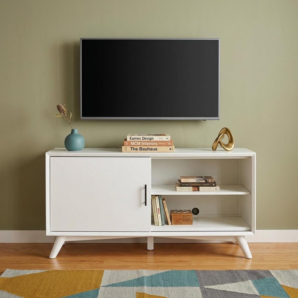 50" White Solid Wood Cabinet Enclosed Storage TV Stand