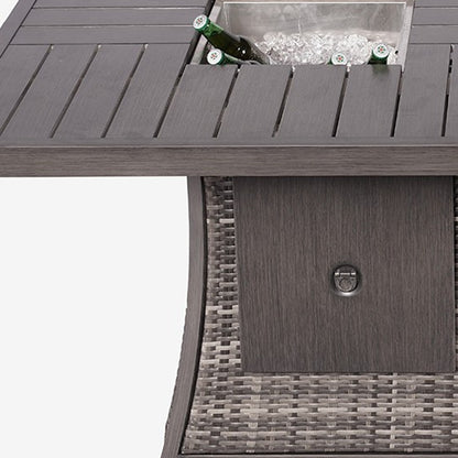 Gray Wicker Outdoor Gas Fire Pit Table with Ice Bucket