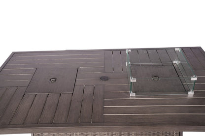 Gray Wicker Outdoor Gas Fire Pit Table with Ice Bucket