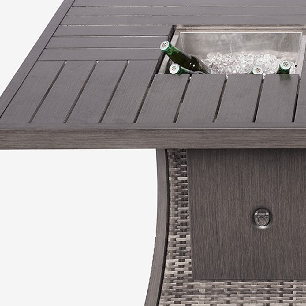 Gray Wicker Outdoor Gas Fire Pit Table with Ice Bucket