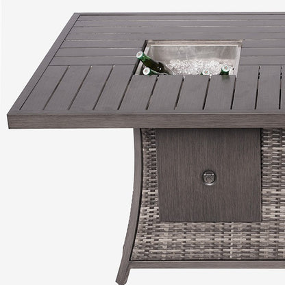 Gray Wicker Outdoor Gas Fire Pit Table with Ice Bucket