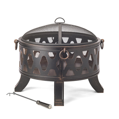 Rustic Brushed Black and Bronze Steel Wood Burning Fire Pit