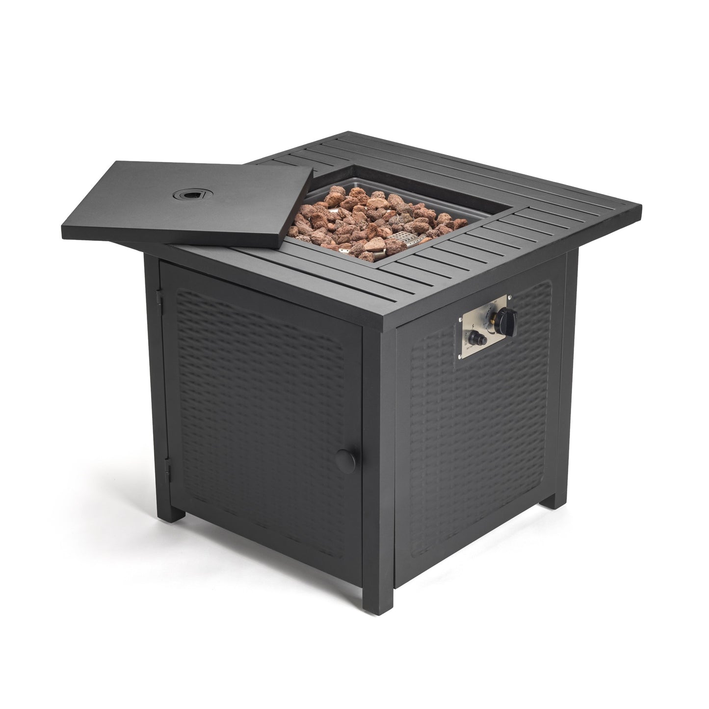 Matte Black Square Propane Fire Pit with Cover