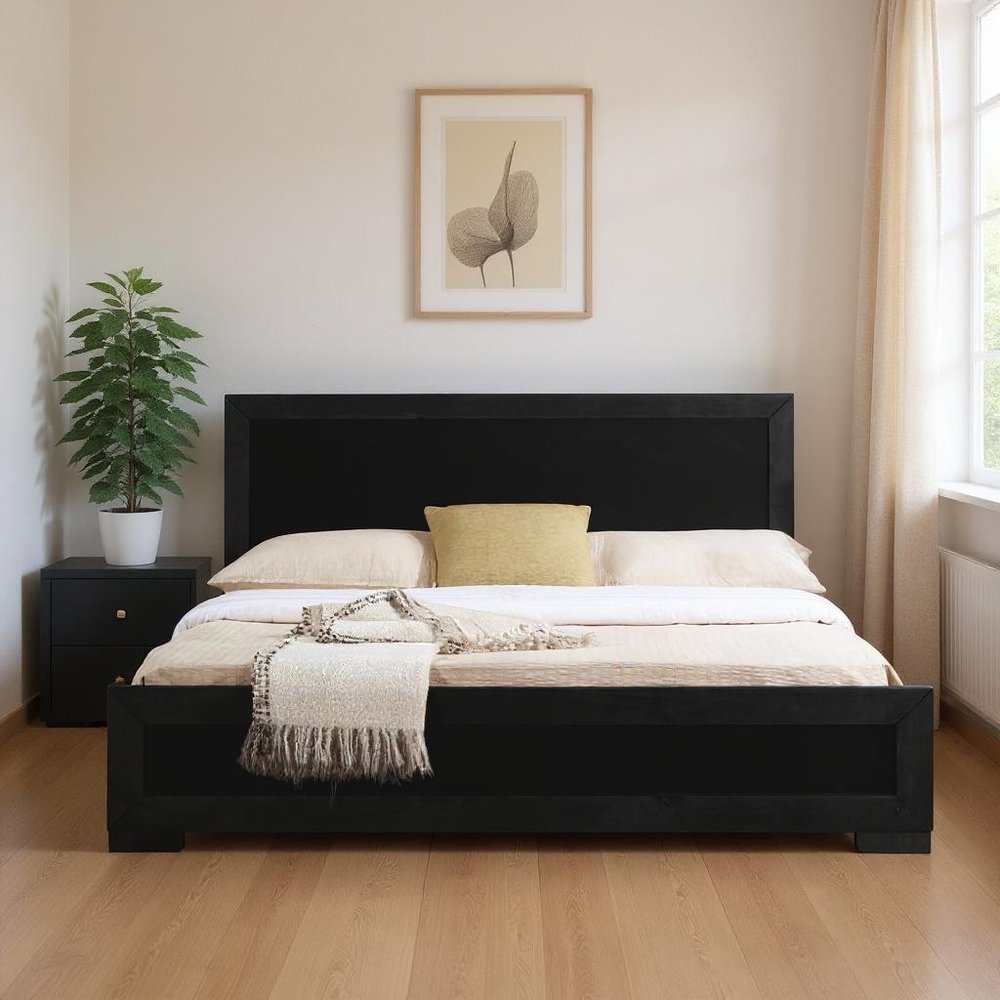 Moma Black Wood Platform Twin Bed With Nightstand