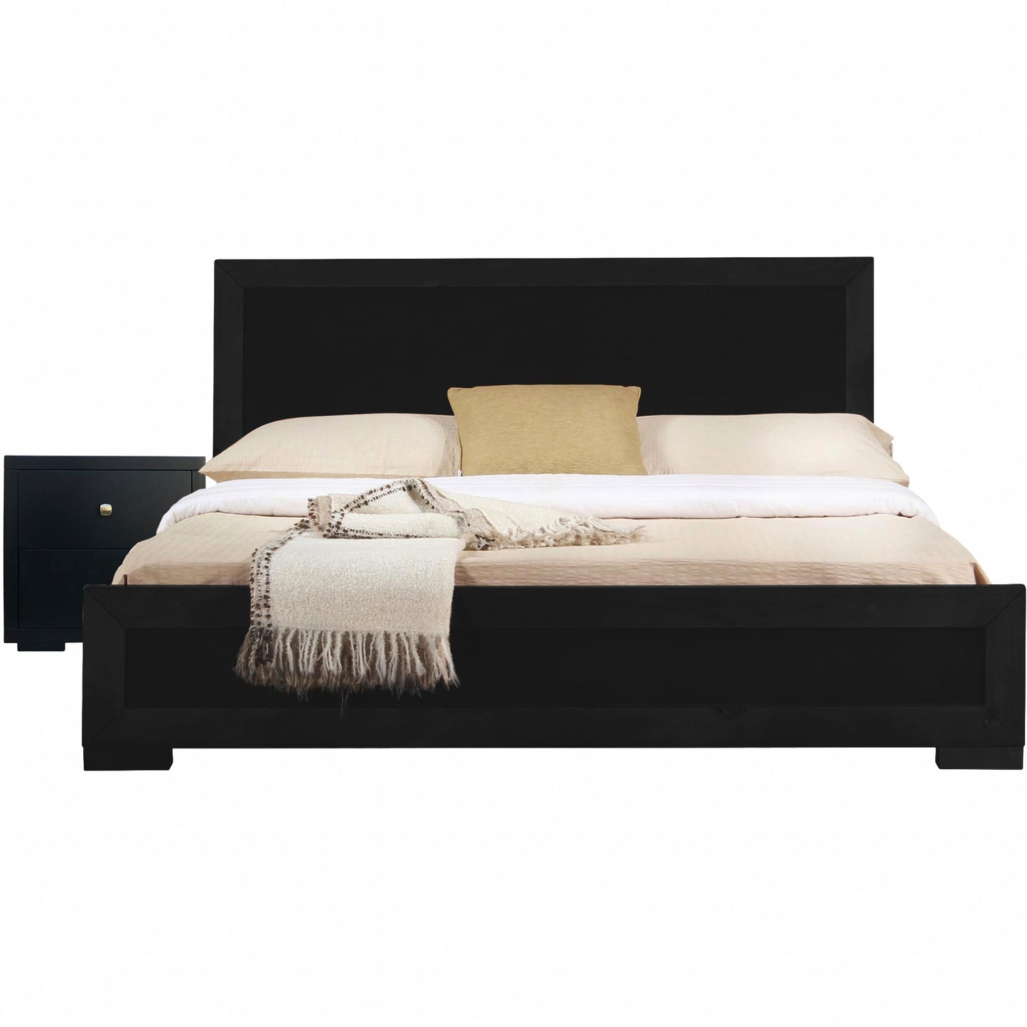 Moma White Wood Platform Queen Bed With Two Nightstands