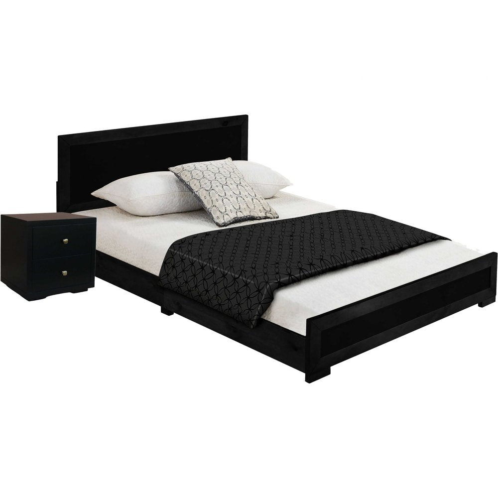 Moma Espresso Wood Platform King Bed With Two Nightstands