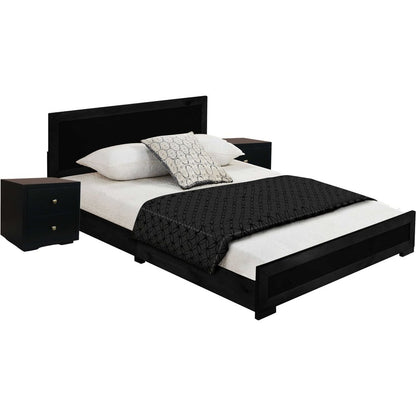 Moma Espresso Wood Platform King Bed With Two Nightstands