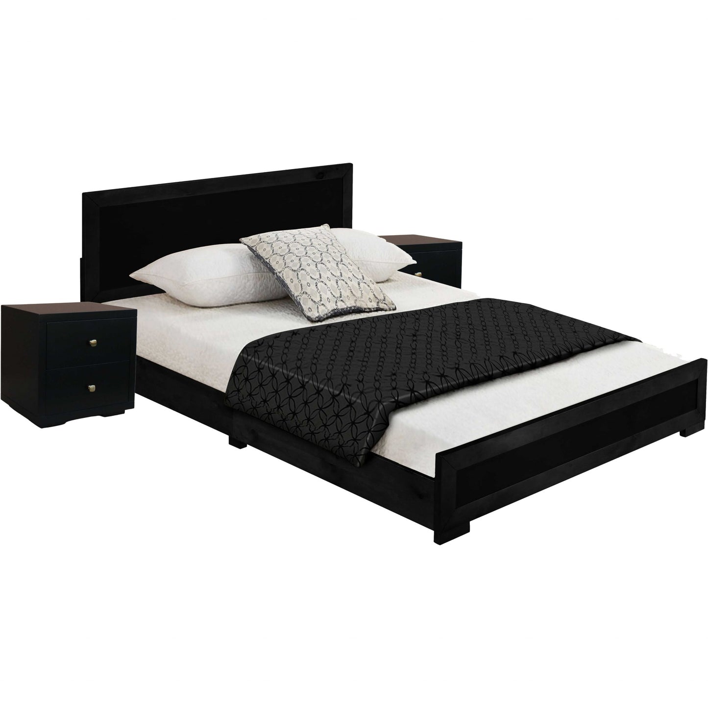 Moma White Wood Platform King Bed With Two Nightstands