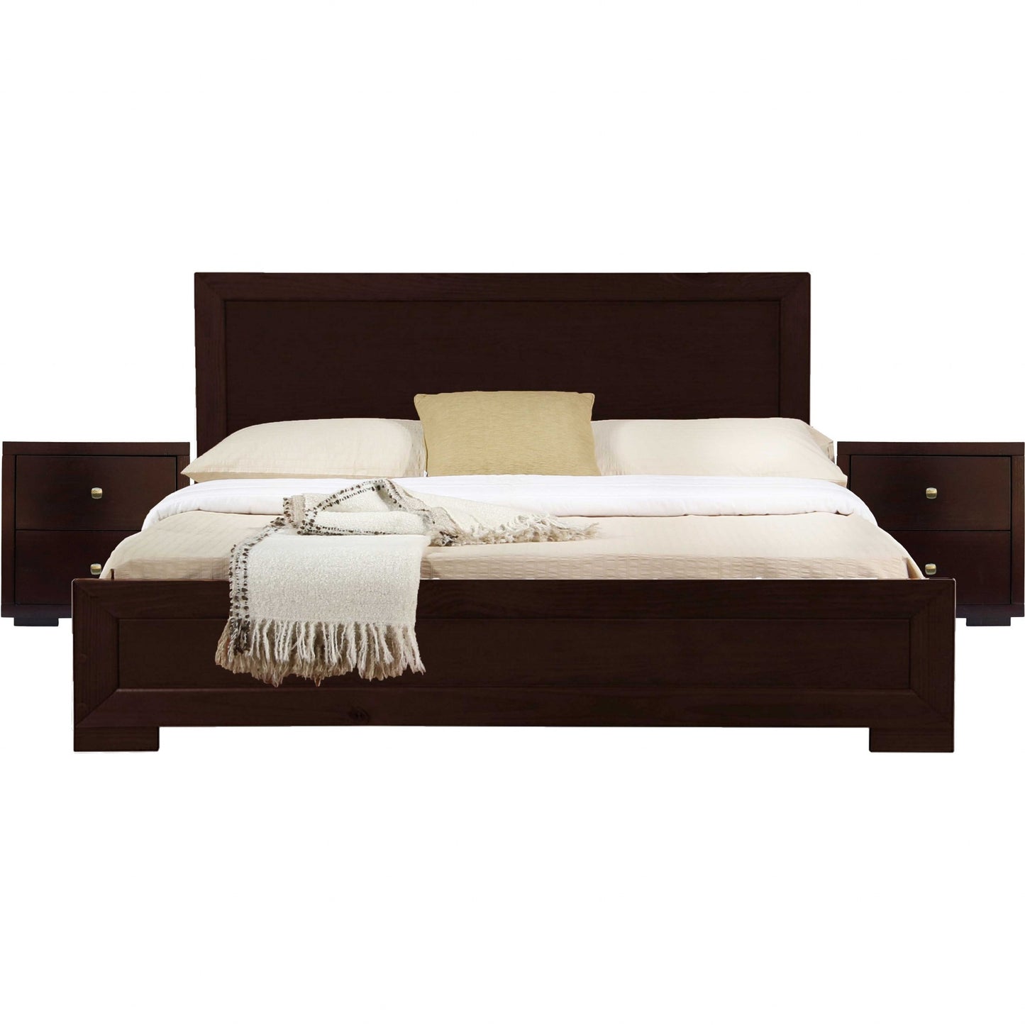 Moma White Wood Platform Queen Bed With Two Nightstands