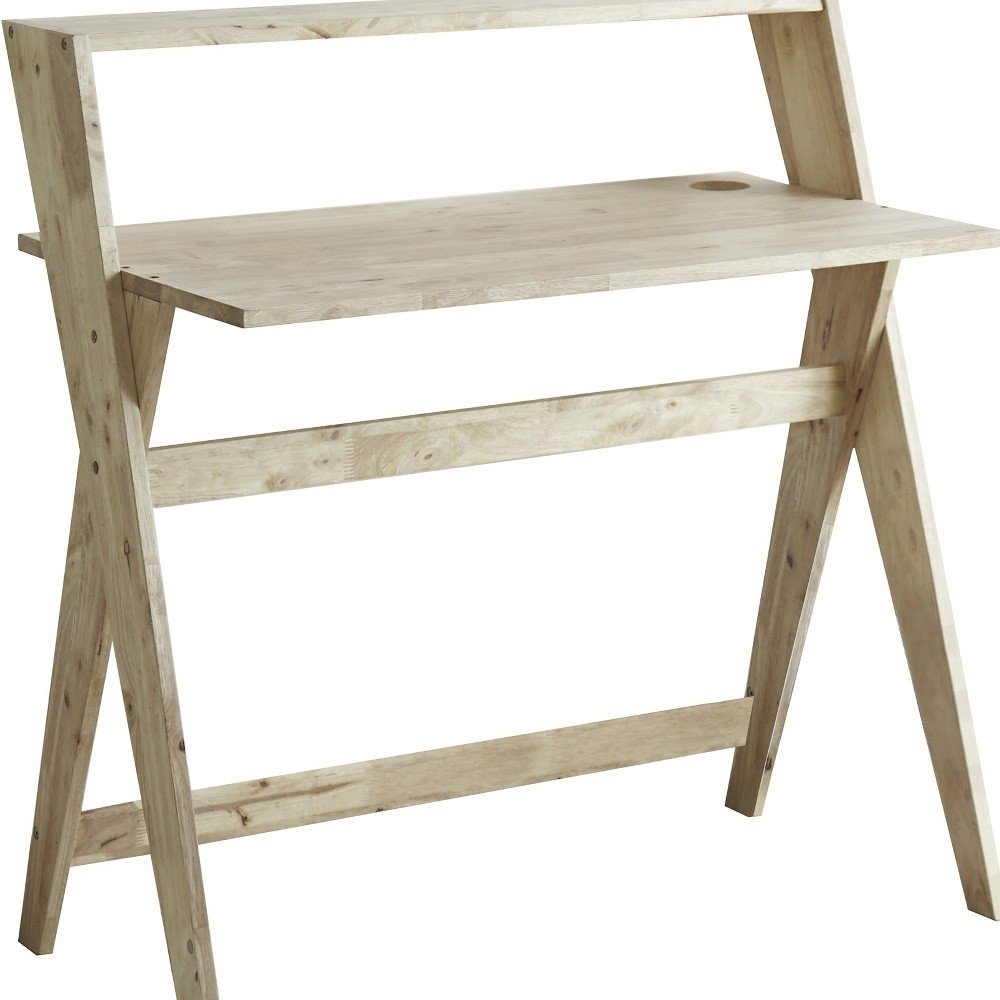 37" Natural Solid Wood Writing Desk With Shelf