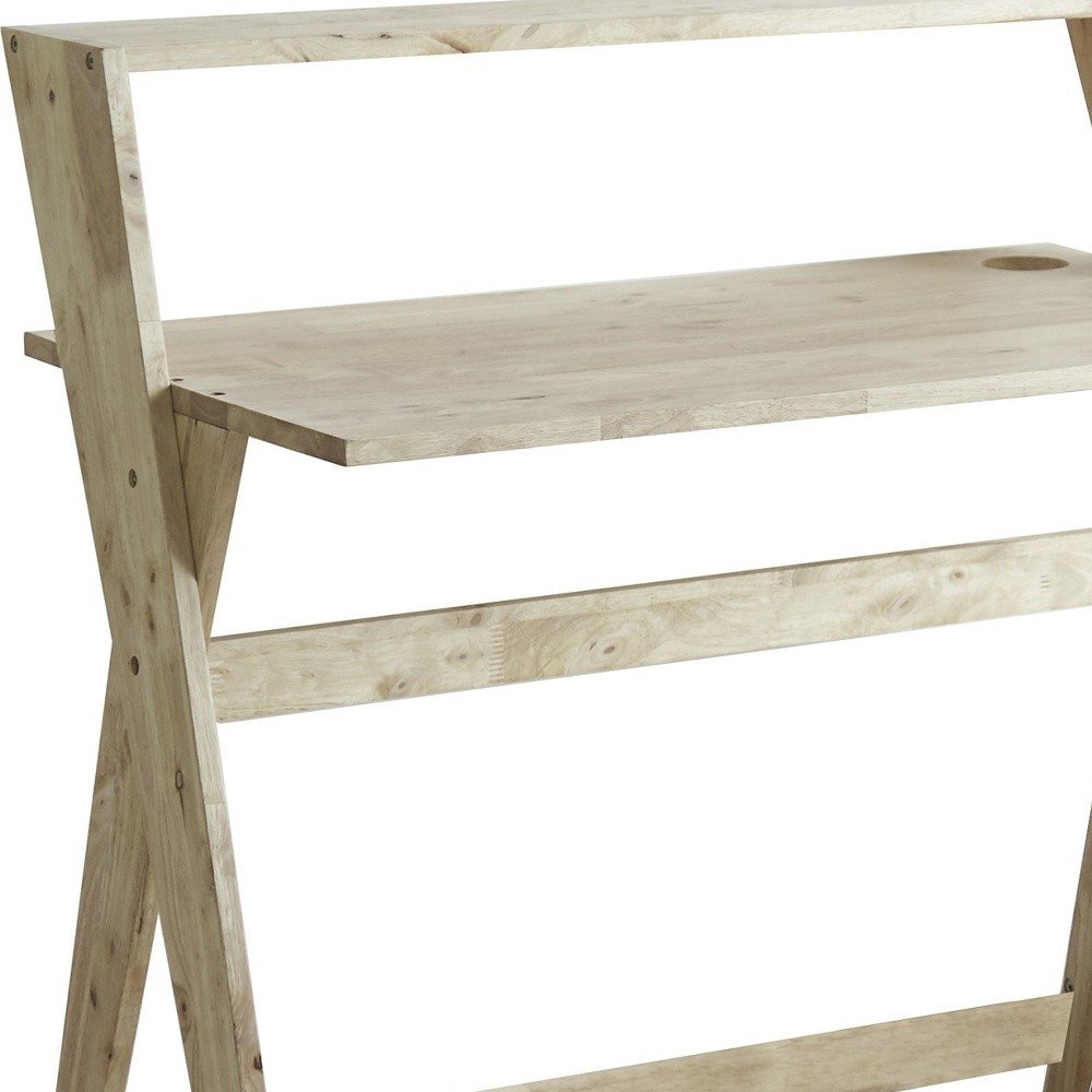 37" Natural Solid Wood Writing Desk With Shelf