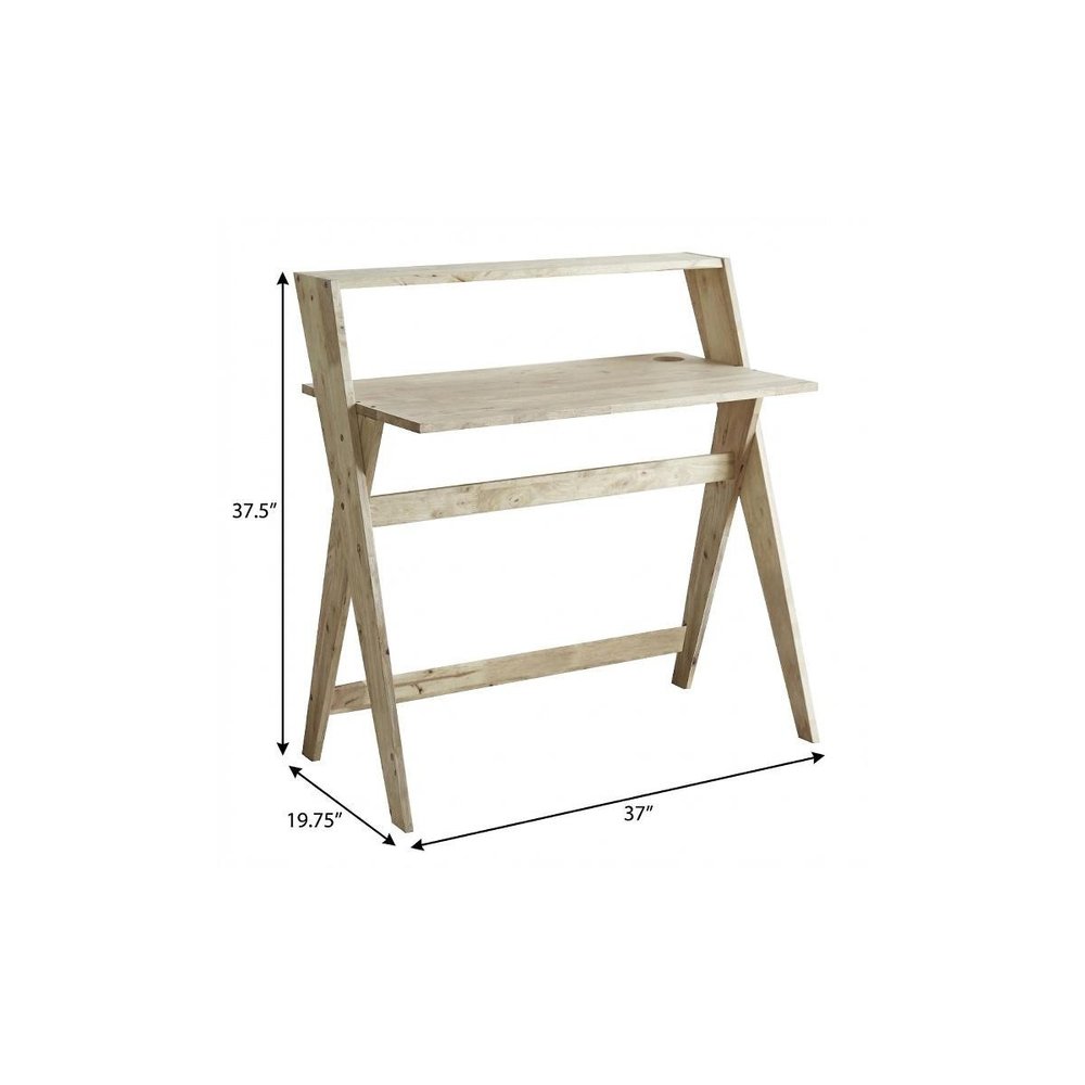 37" Natural Solid Wood Writing Desk With Shelf