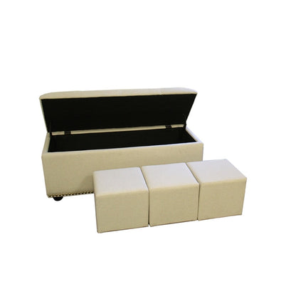 17" Beige and Black Upholstered Microfiber Bench with Flip top