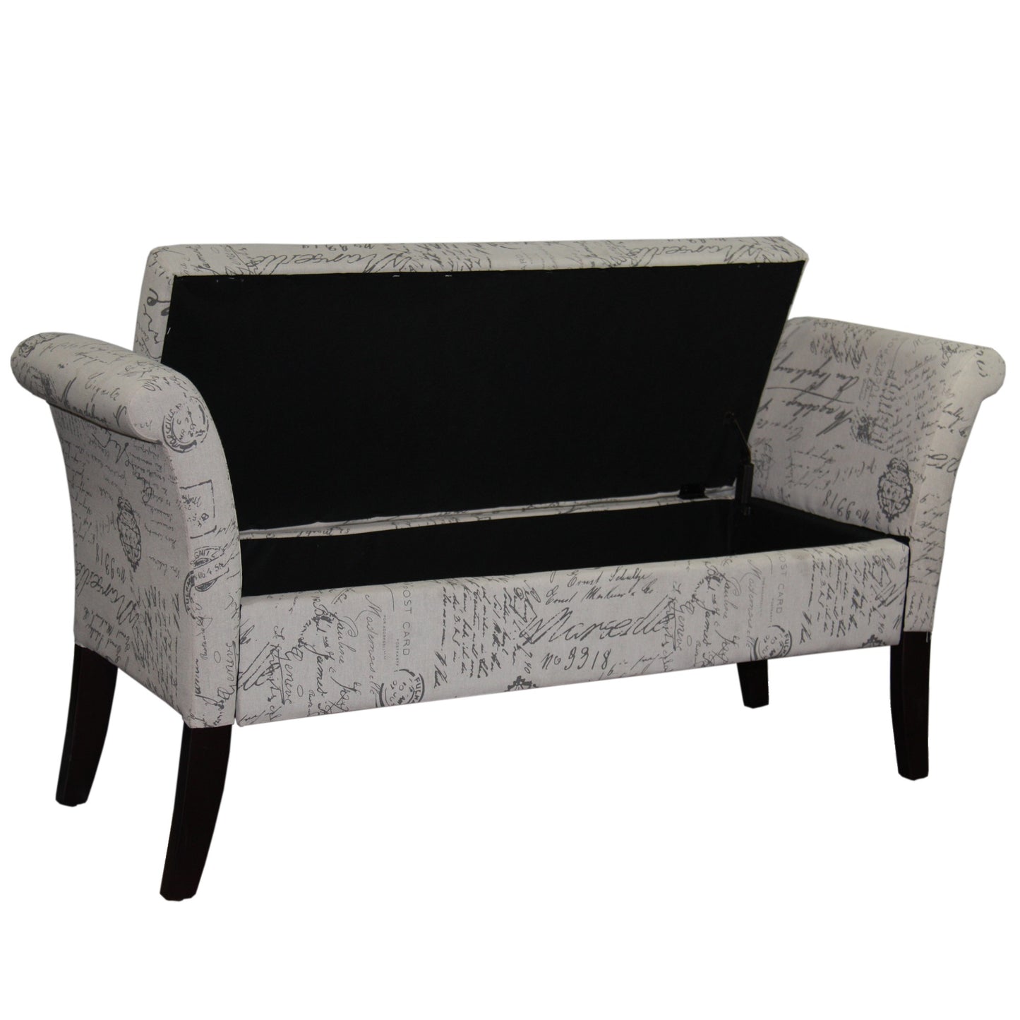 54" Black and White Upholstered Polyester Bench with Flip top