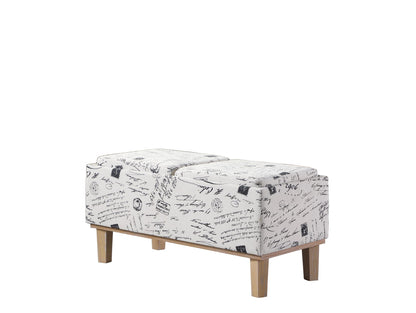 17" Black and White and Natural Upholstered Polyester Bench with Flip top