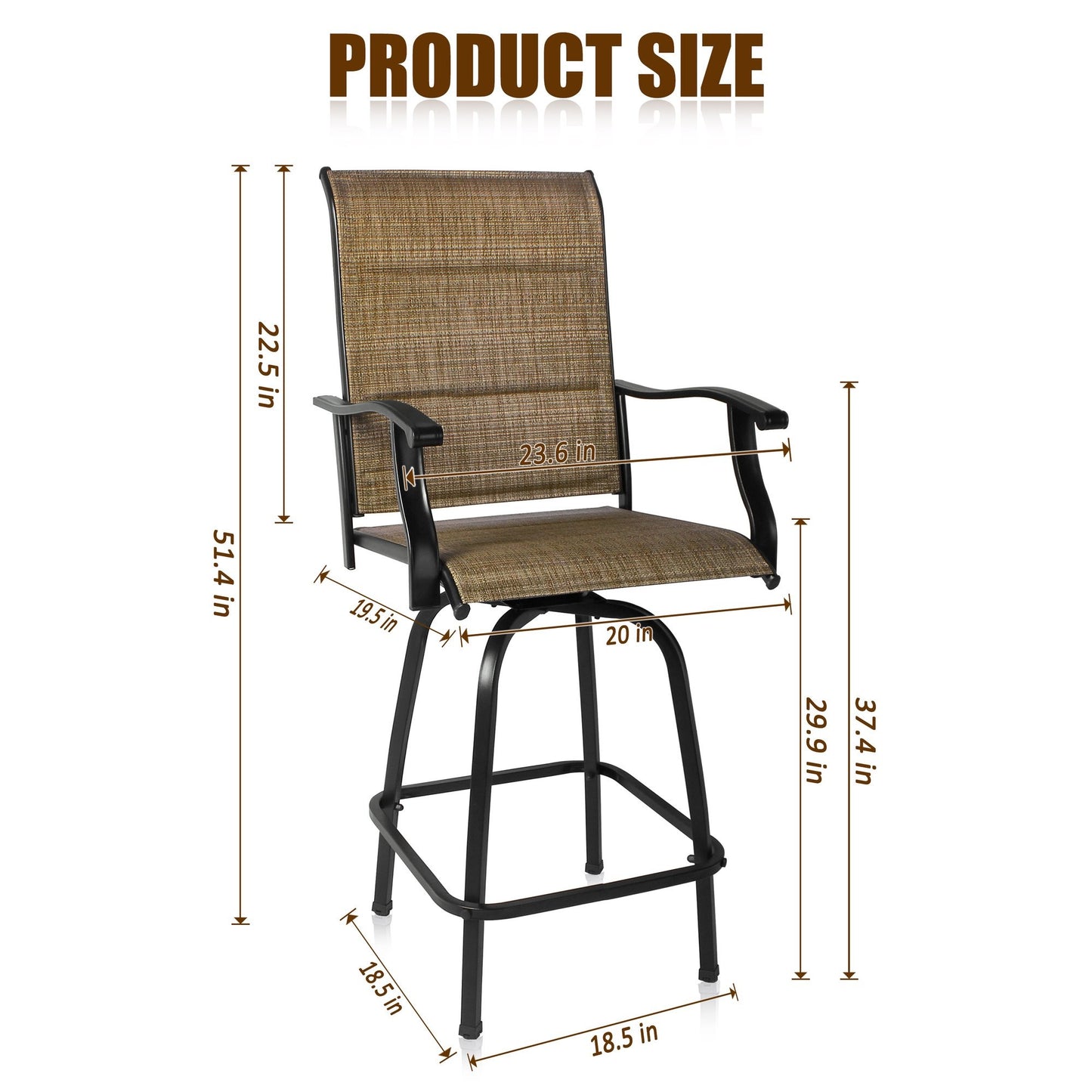 Set of Two 51" Brown Swivel Indoor Outdoor Bar Height chairs with Footrest