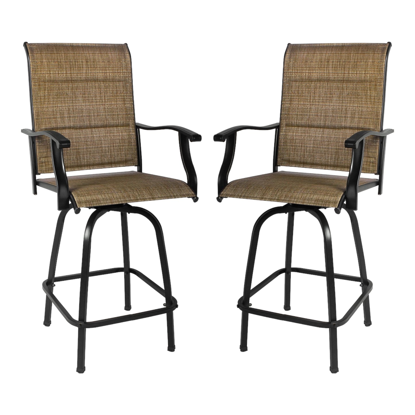 Set of Two 51" Brown Swivel Indoor Outdoor Bar Height chairs with Footrest