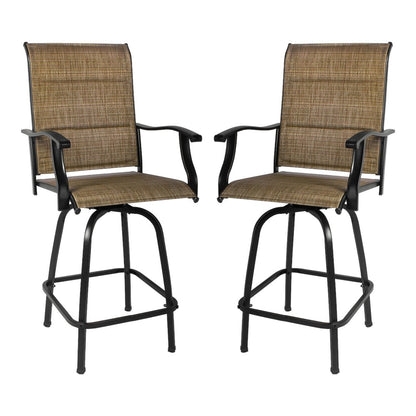 Set of Two 51" Brown Swivel Indoor Outdoor Bar Height chairs with Footrest