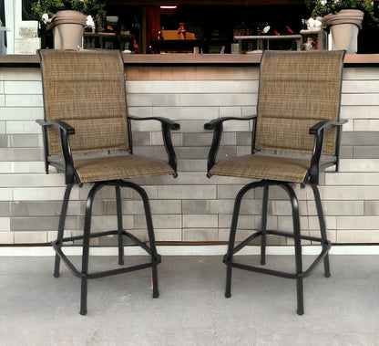 Set of Two 51" Brown Swivel Indoor Outdoor Bar Height chairs with Footrest