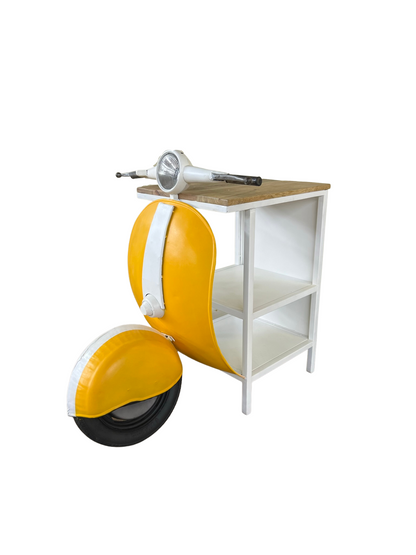 Yellow Wood And Metal Mini Scooter End or Side Table