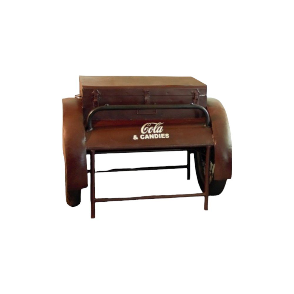 27" Maroon Steel Wheel End Table With Trunk Storage