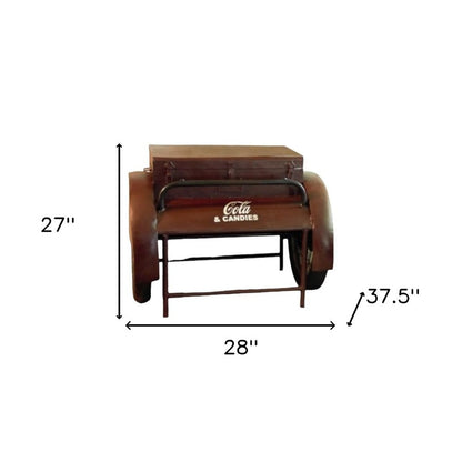 27" Maroon Steel Wheel End Table With Trunk Storage